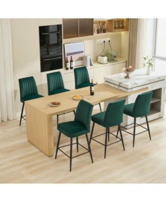 Streamdale Velvet Green Bar Chairs Set of 2 Adjustable Iron Feet