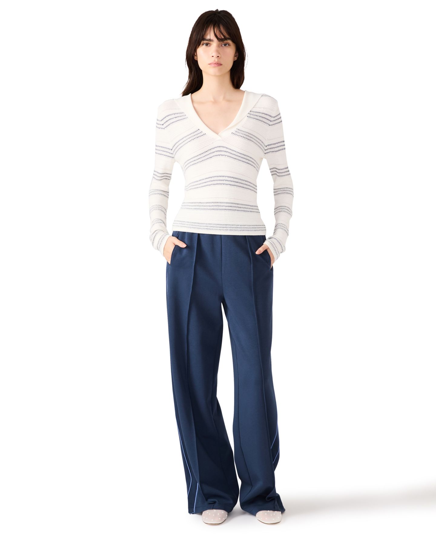 Женский свитер Steve Madden V-Neck Stripe, цвет: Облачный — фото 1