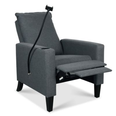 Modern Cozy Fabric Armchair with Adjustable Backrest and Storage