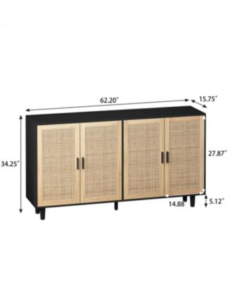 Particle Board Storage Cabinet with Rattan Doors and Ample Space