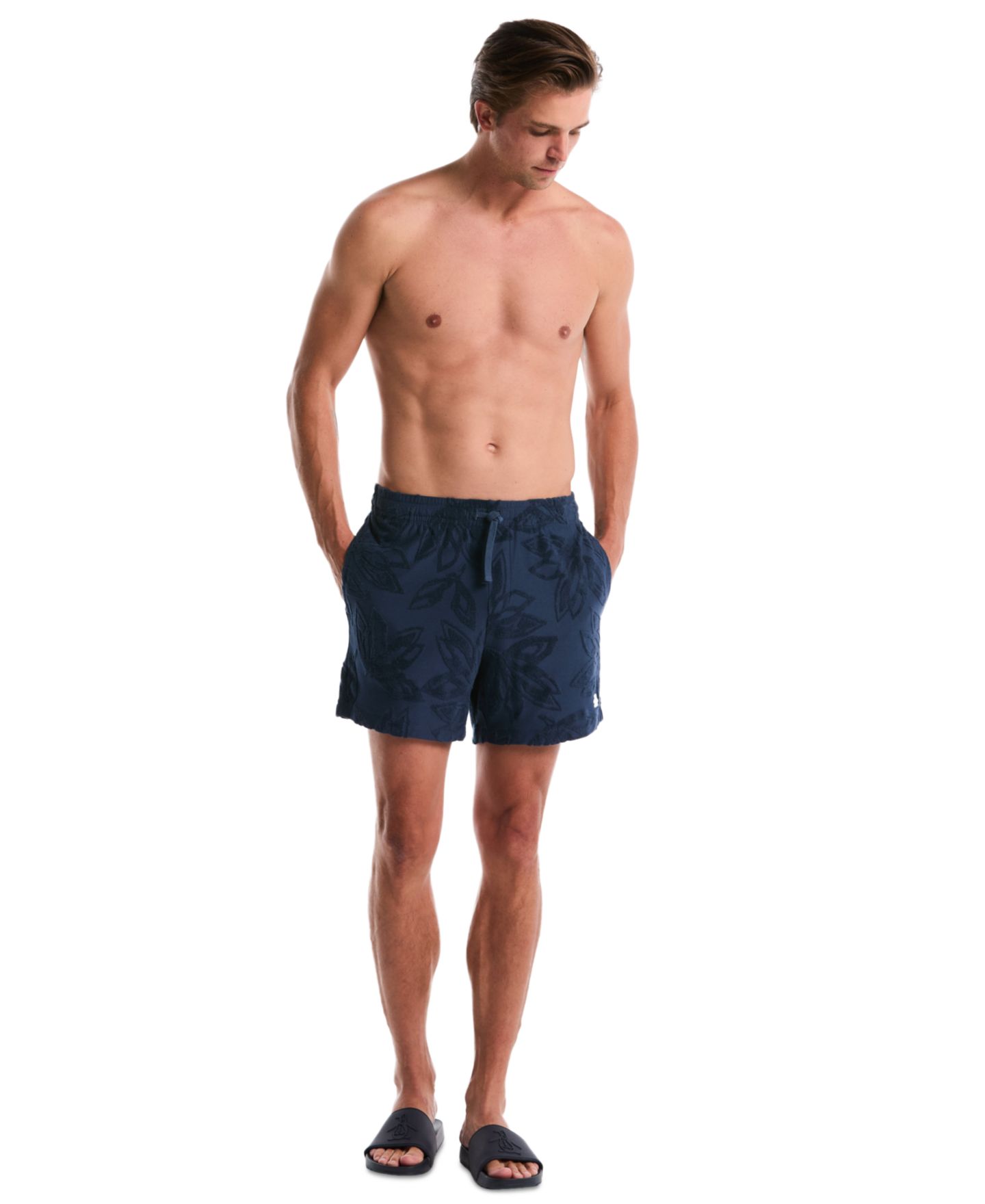 Мужские шорты Original Penguin Floral Patterned Slim-Fit, цвет: Морской — фото 2
