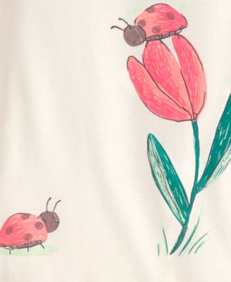 Baby Girls' Ladybug Floral Print Short-Sleeve T-Shirt and Snug-Fit Pajama, 4-Piece Set