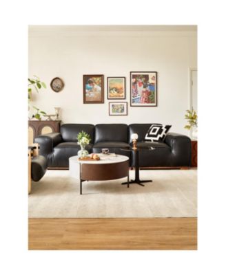 Modern White & Wood Coffee Table with Drawers & Golden Legs