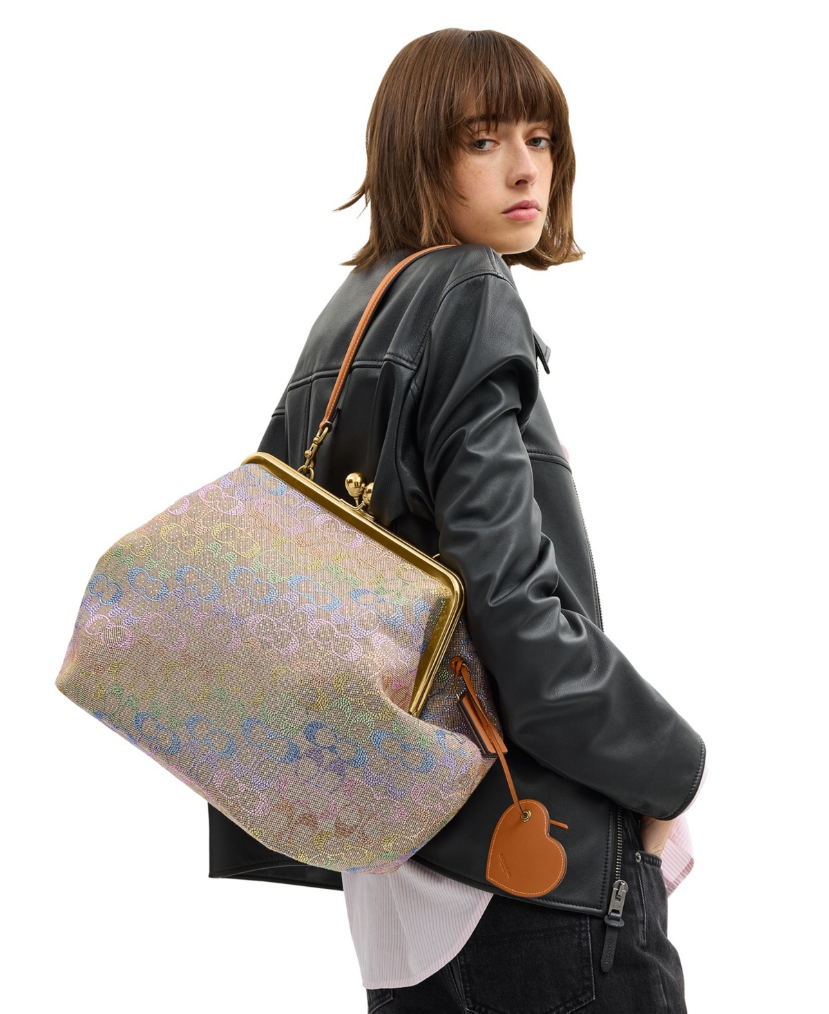 Coach Crystal Signature Jacquard Kisslock Frame Medium Shoulder Bag