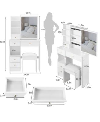 Streamdale Compact Vanity with Mirror & Stool, Multi-Layer Storage