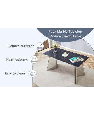 Streamdale 63" Black Marble-Patterned Table with Butterfly Legs and 4 Black PU Chairs