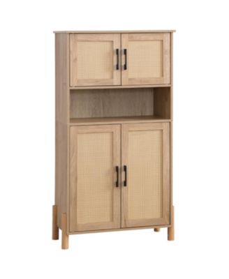 Mid-Century 4-Door Rattan Cabinet