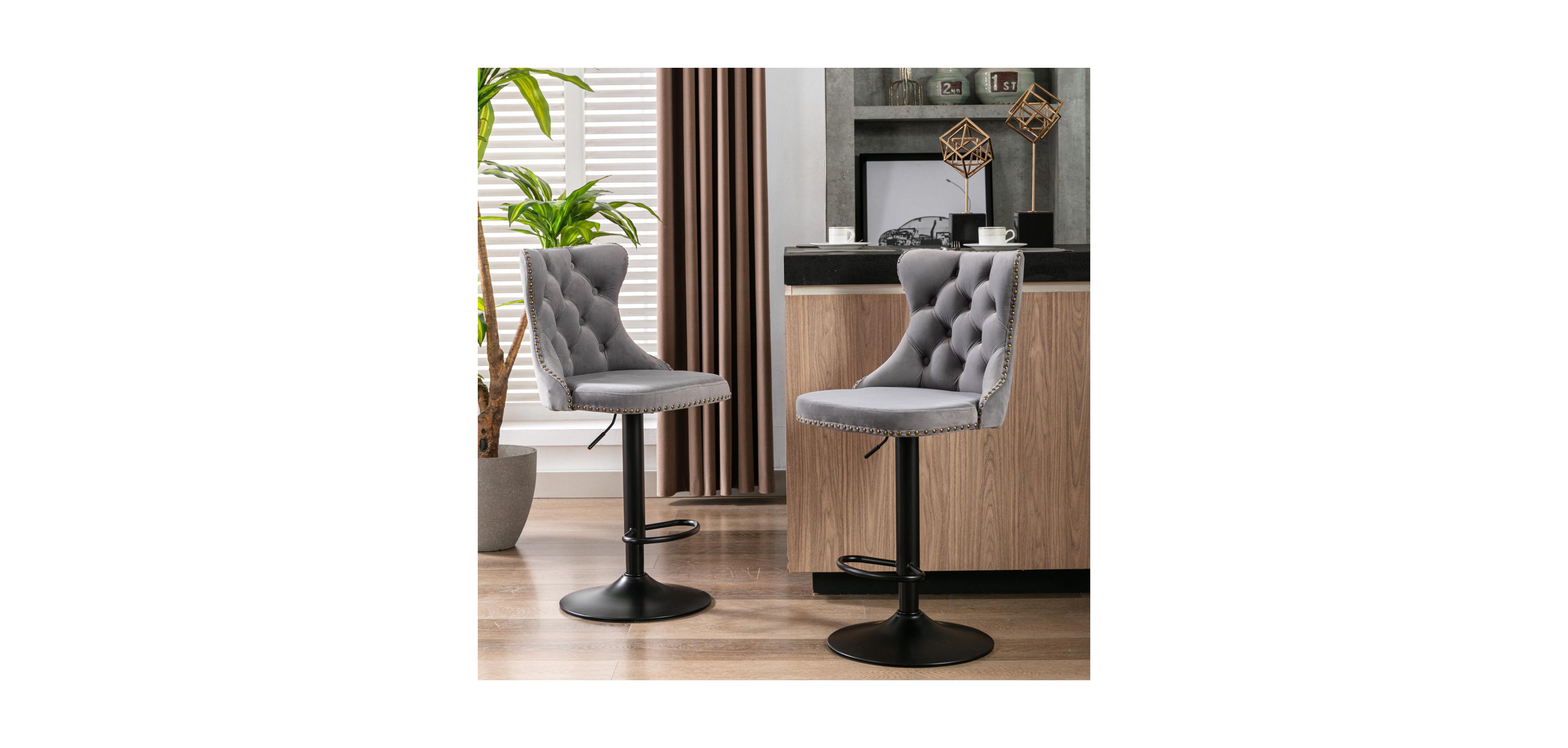 Streamdale Furniture Streamdale Swivel Velvet Bar Stools, Adjustable Height, Set of 2
