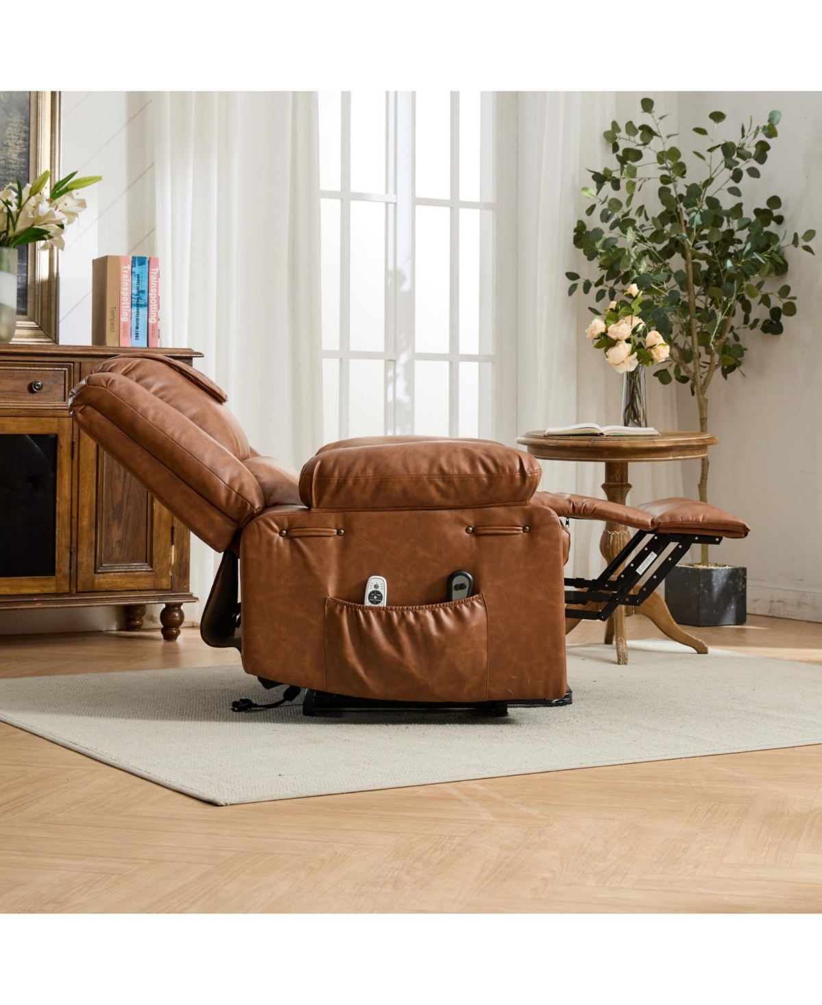 Streamdale Furniture Brown Pu Remote-Controlled Heating and Massage Assistive Recliner for SeniorsI