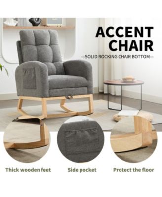 Modern Rocking Chair with Wood Legs & Adjustable Footrest