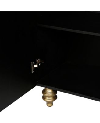 Streamdale Black Fluted Sideboard Buffet - 4 Doors, Adjustable Shelves