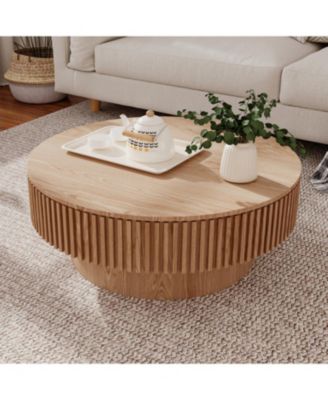 31.5" Round Wood Coffee Table with Storage