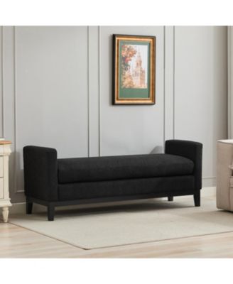 Elegant Black Boucle Upholstered Bench with Bolsters