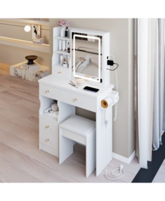29.2" Vanity Table w/ LED Mirror Power Stool