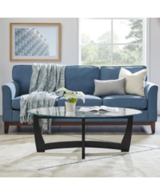 Streamdale 48" Oval Glass Coffee Table - Black Round Center Table