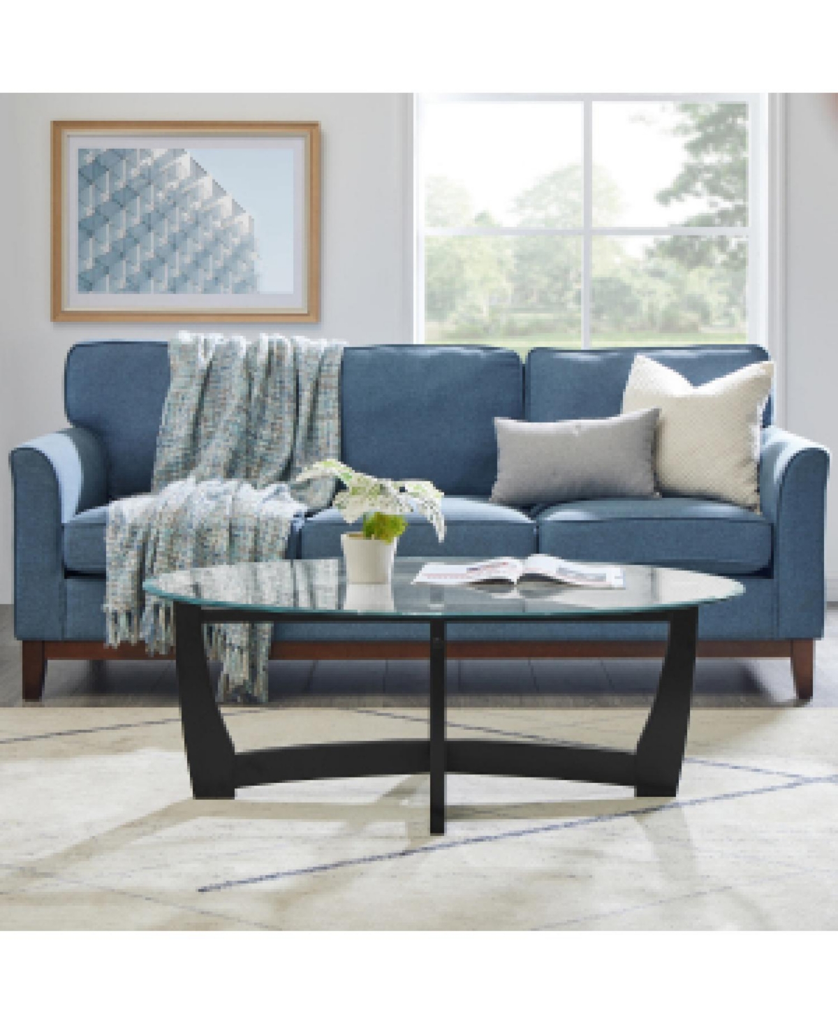 Streamdale 48" Oval Glass Coffee Table - Black Round Center Table