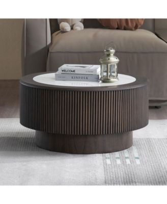 Marble Pattern Coffee Table - Round, Dark Brown