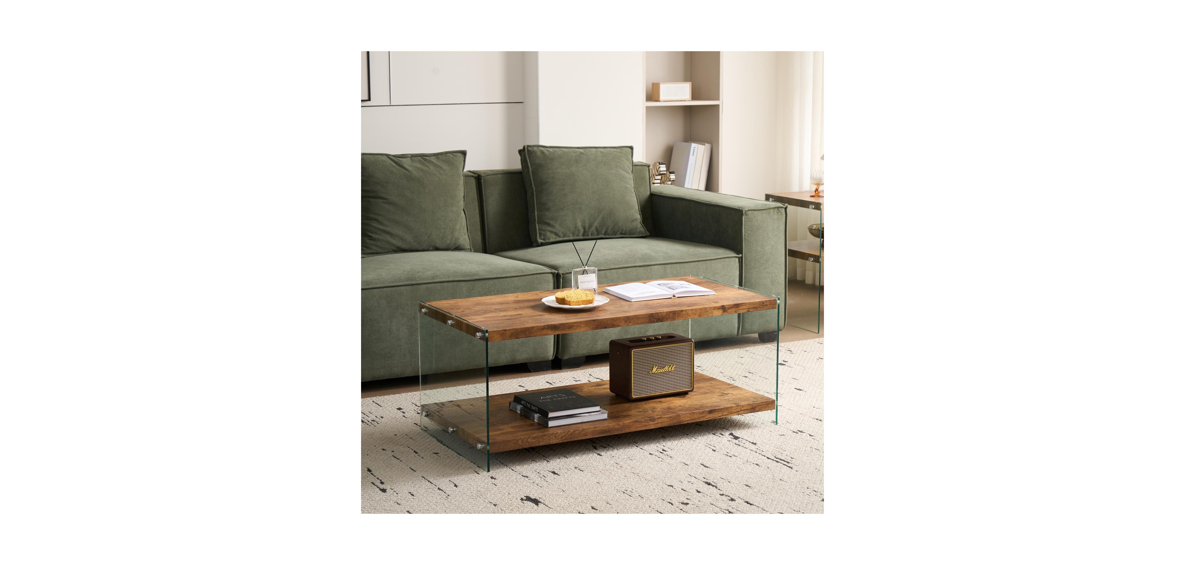 Streamdale Furniture Streamdale Mdf CoffeeTable, Small Tea Table, Walnut Tempered Glass Sofa Table