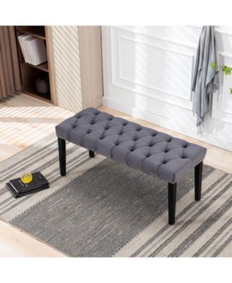 Tufted Velvet Bench Ottoman - Dark Gray