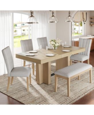 Streamdale Farmhouse Extendable Dining Table Set with Bench & 4 Chairs