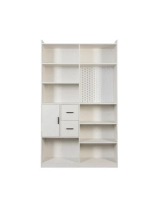 Streamdale White Bookshelf with Pegboard & Drawer, 9 Cubbies