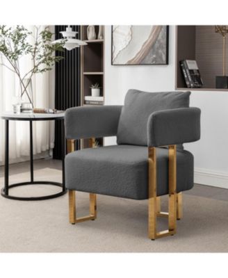 TS Modern Grey Fleece Accent Chairs Legs 2PCS