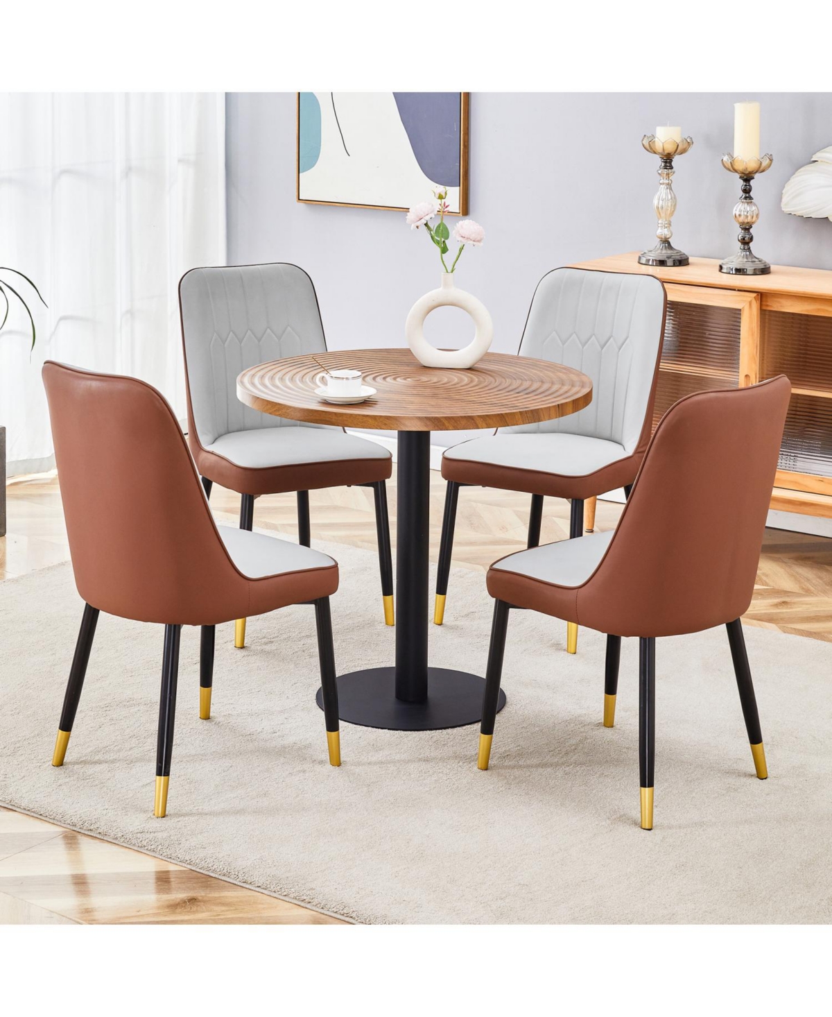 Streamdale Furniture Streamdale 31.5" Round Dining Set- Wood Table & 4 Pu Chairs