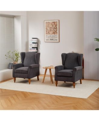 Vintage Luxury Coffee Table & Armchair Set (Dark Grey/Natural Wood)