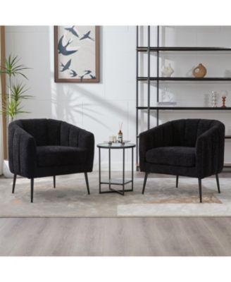  Chenille Barrel Accent Chair with Metal Legs - Black