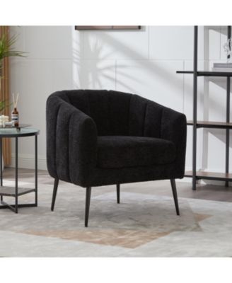  Chenille Barrel Accent Chair with Metal Legs - Black
