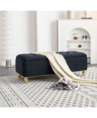 Streamdale Velvet Storage Ottoman with Gold Accents