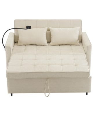 Loveseat Sofa Bed with Reversible Backrest, Side Pockets, USB Ports and Phone Holder