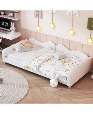 Streamdale Twin size Upholstered Daybed, Sherpa Fabric Sofabed with Cloud-Shaped Backrest, No Box-spring Needed, Pink