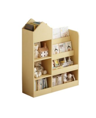 Streamdale Kids Wooden Bookshelf with 6 Compartments, 2 Baskets, and Storage Bins