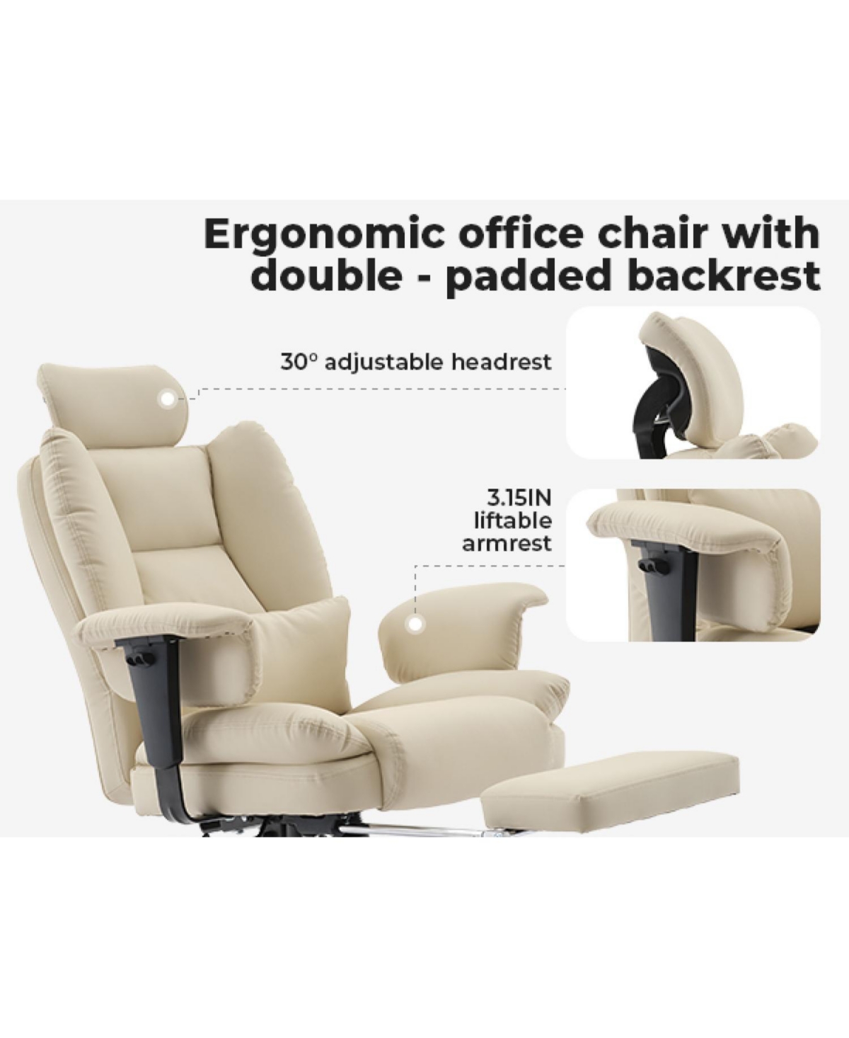 Streamdale Furniture Ergonomic Office Chair 200kg Lumbar Support Beige