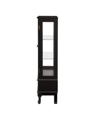 Lighted Curio Cabinet with Glass Doors, LED Lights, Black Finish