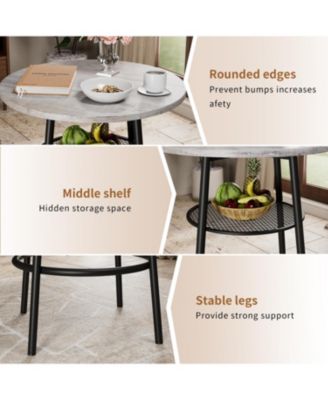 + 3-Piece Set + Wood/Metal + Round Bar Table with 2 Stools + Bar Table Set
