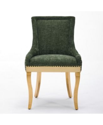 Chenille Dining Chairs, Gold Legs, Rivet Trim, Green, Set of 2