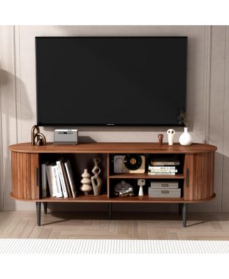 55" Modern TV Stand with Sliding Door & Storage - Walnut