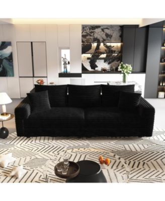 Plush Corduroy 3-Seat Sofa, Modern Comfy Cloud Couch, Deep Seat, Black (ETA-8.28)
