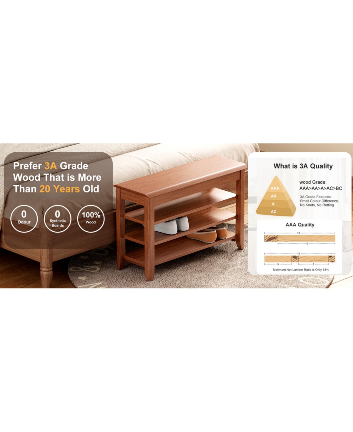 Streamdale Furniture Solid Wood Shoe Rack Bench - 550lb Capacity