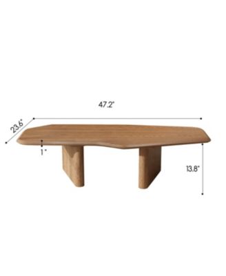 47.2 Inches Free Form Rustic Ash Wood Veneer Coffee Table for Small Living Room