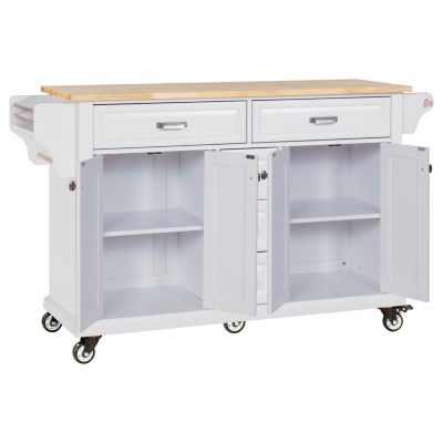 Cambridge Natural Wood Top Kitchen Island with Storage