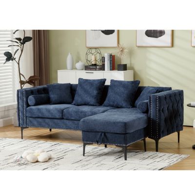 Chenille L-Sectional Sofa with Storage Ottoman