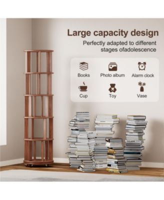 Rotating Wood Bookshelf on Wheels - 5 Tier - Walnut