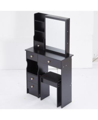 + Compact Vanity Table Set + Wood/Engineered Wood + Large Mirror & Multi-Tier Storage + Vanity Table with Stool