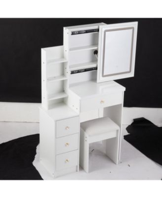 Streamdale Compact Bedside Vanity Table with LED Mirror