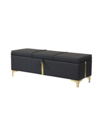 Upholstered Storage Ottoman Bench with Metal Legs