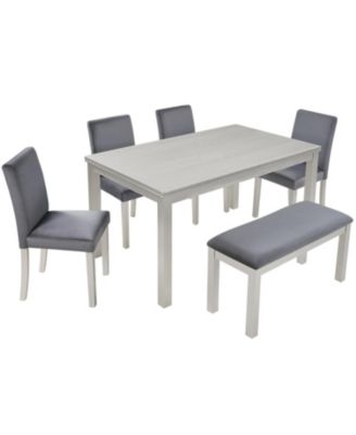 Wooden Dining Table Set with 4 Chairs & Bench - Silver Grey