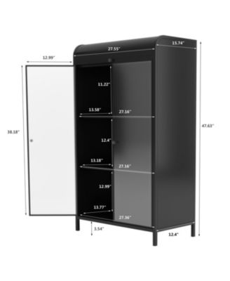 Metal Storage Cabinet with Glass Doors & Open Shelves